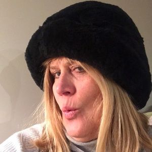 Black shearling hat. Barely worn.